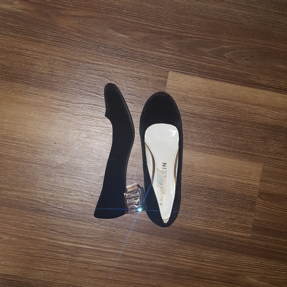 Suede crystal block heels